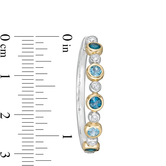 London and Swiss Blue and White Topaz Alternating Bubble Hoop Earrings in Sterling Silver and 14K Gold Plate