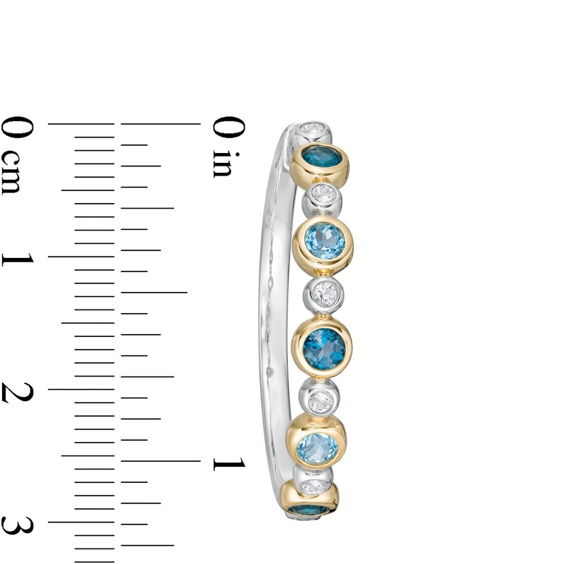 Main Image 3 of London and Swiss Blue and White Topaz Alternating Bubble Hoop Earrings in Sterling Silver and 14K Gold Plate