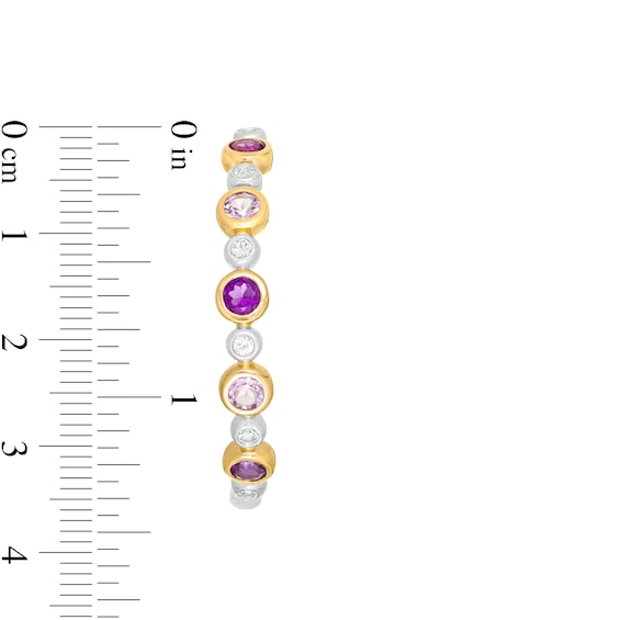 Rose de France and Purple Amethyst with White Topaz Alternating Bubble Hoop Earrings in Sterling Silver and 14K GP