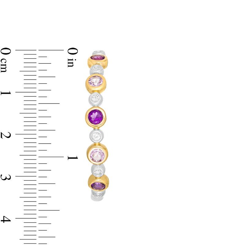 Main Image 3 of Rose de France and Purple Amethyst with White Topaz Alternating Bubble Hoop Earrings in Sterling Silver and 14K GP