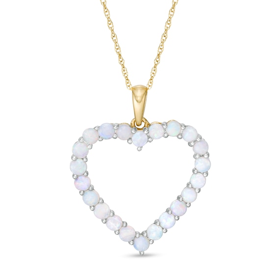 Opal Heart Outline Drop Pendant in 10K Gold