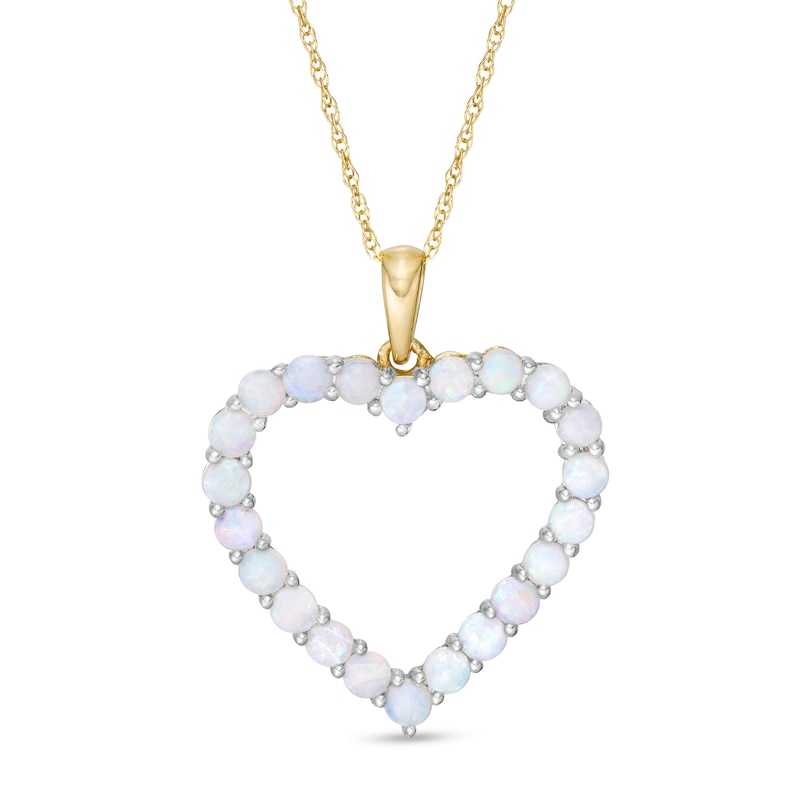 Main Image 1 of Opal Heart Outline Drop Pendant in 10K Gold