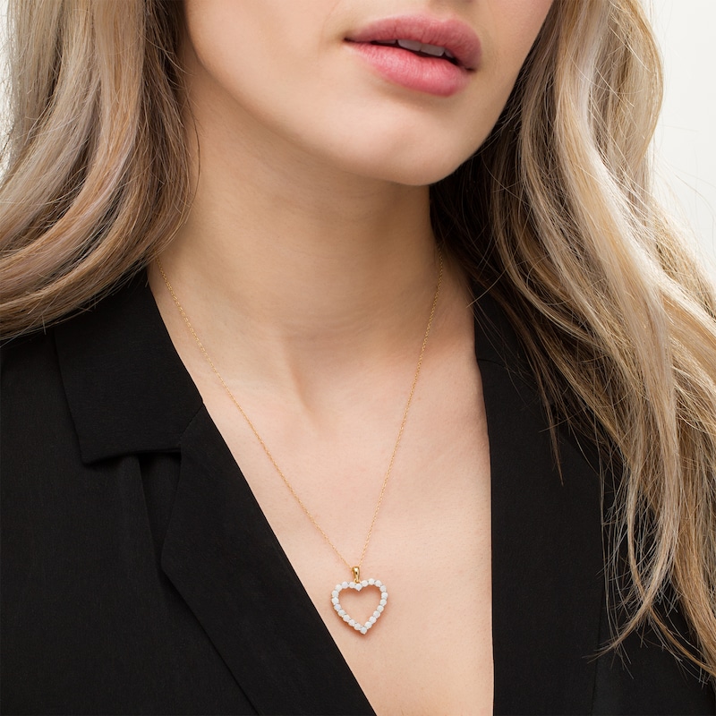 Main Image 2 of Opal Heart Outline Drop Pendant in 10K Gold