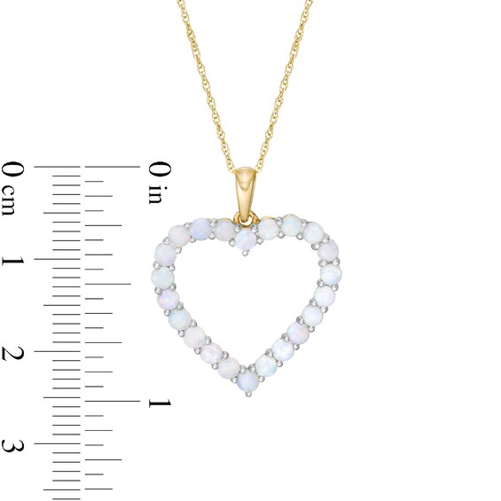 Opal Heart Outline Drop Pendant in 10K Gold