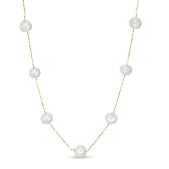 6.0-6.5mm Freshwater Cultured Pearl Station Necklace in 14K Gold-36"
