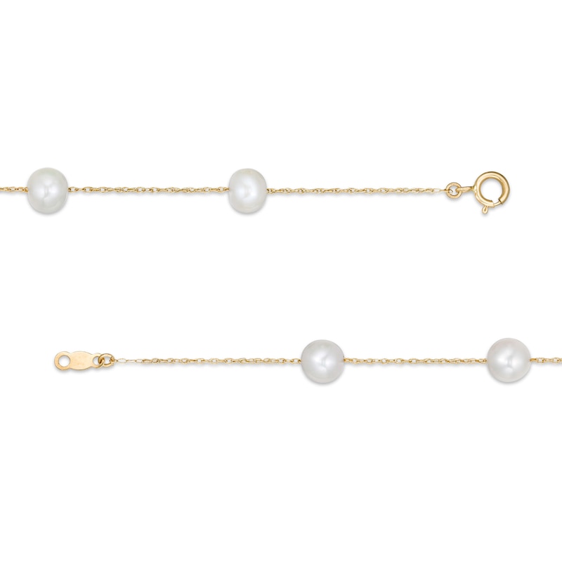 Main Image 3 of 6.0-6.5mm Freshwater Cultured Pearl Station Necklace in 14K Gold-36"
