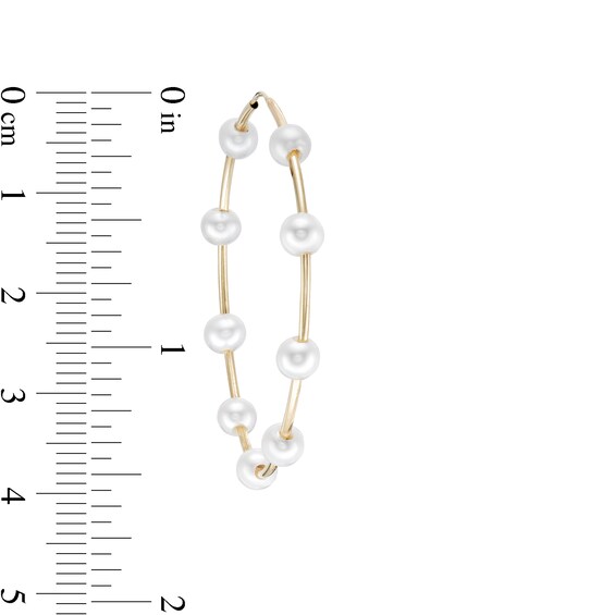 4.0-4.5mm Freshwater Cultured Pearl Station Continuous Tube Hoop Earrings in 14K Gold