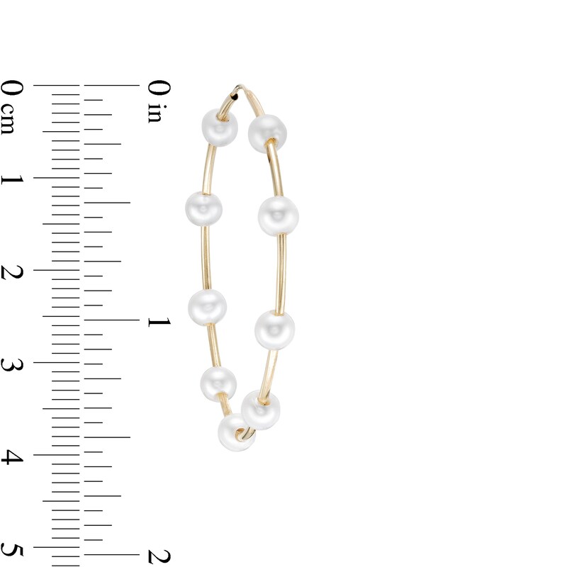 4.0-4.5mm Cultured Freshwater Pearl Station Continuous Tube Hoop Earrings in 14K Gold