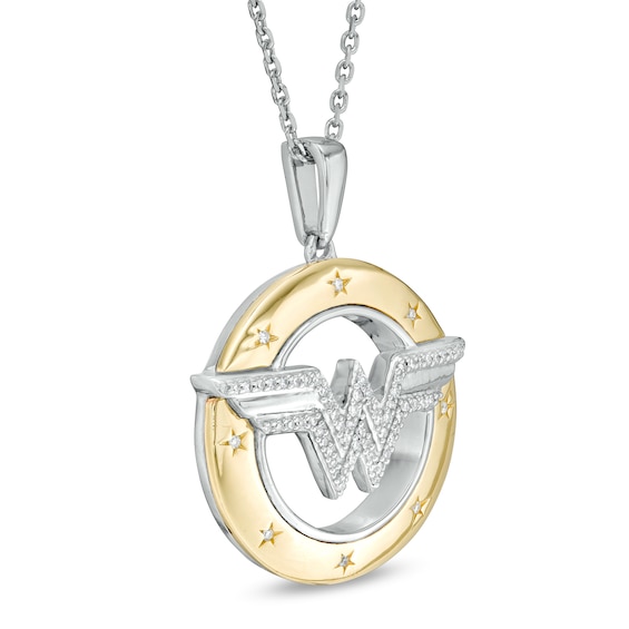 Wonder Womanâ¢ Collection 1/10 CT. T.w. Diamond Symbol Circle Pendant in Sterling Silver and 10K Gold