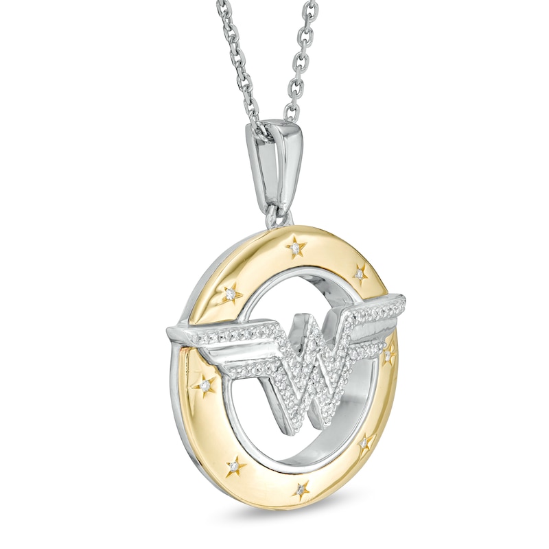 Main Image 3 of Wonder Woman™ Collection 1/10 CT. T.W. Diamond Symbol Circle Pendant in Sterling Silver and 10K Gold