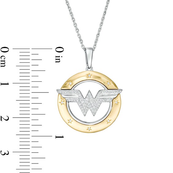 Wonder Womanâ¢ Collection 1/10 CT. T.w. Diamond Symbol Circle Pendant in Sterling Silver and 10K Gold