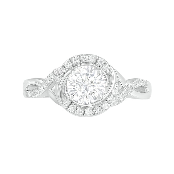 6.0mm White Lab-Created Sapphire Swirl Frame Twist Split Shank Bridal Set in Sterling Silver