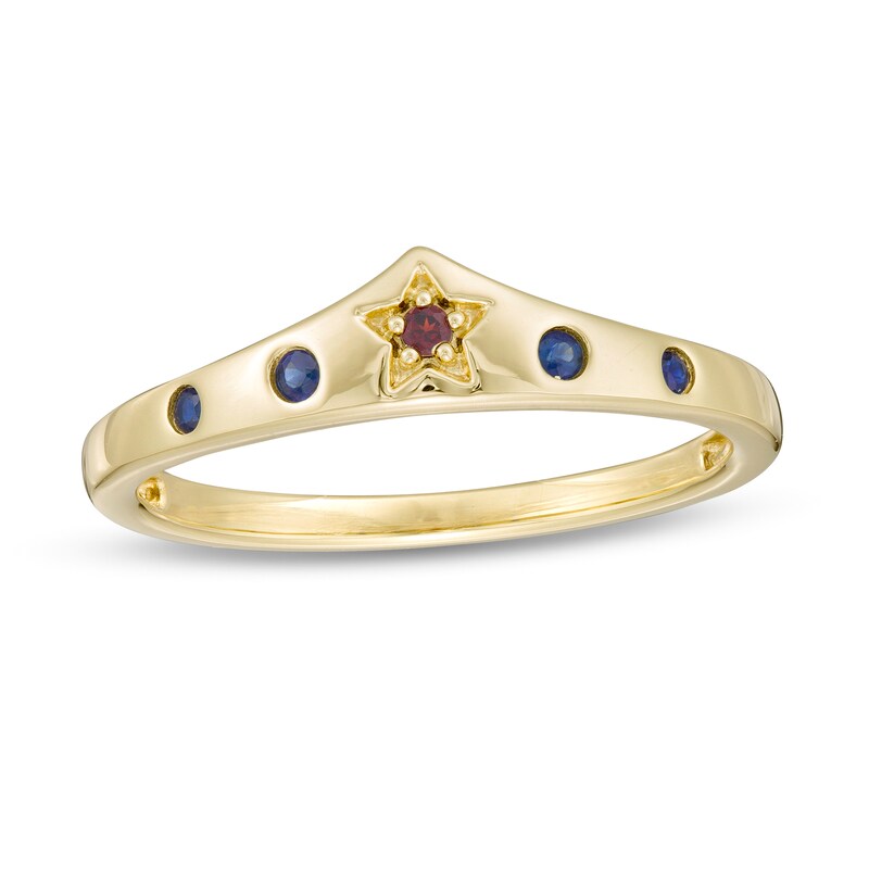 Wonder Woman™ Collection Garnet and Blue Sapphire Tiara Ring in 10K Gold