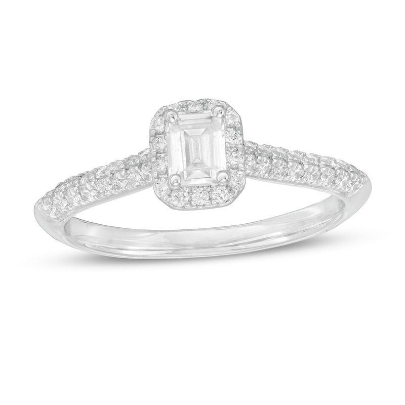 3/4 CT. T.W. Emerald-Cut Diamond Frame Engagement Ring in 14K White Gold