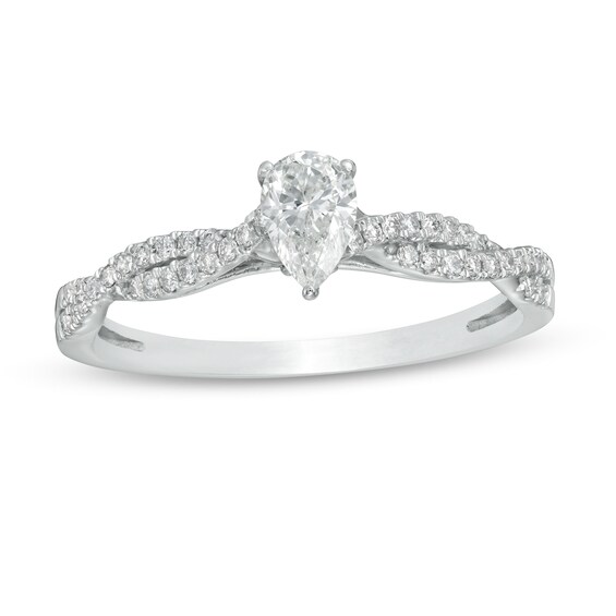 1/2 CT. T.w. Pear-Shaped Diamond Twist Shank Engagement Ring in 14K White Gold (I/I1)