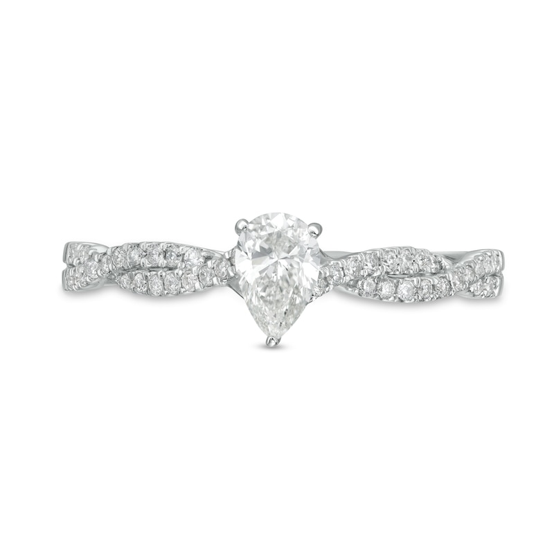 Main Image 4 of 1/2 CT. T.W. Pear-Shaped Diamond Twist Shank Engagement Ring in 14K White Gold (I/I1)