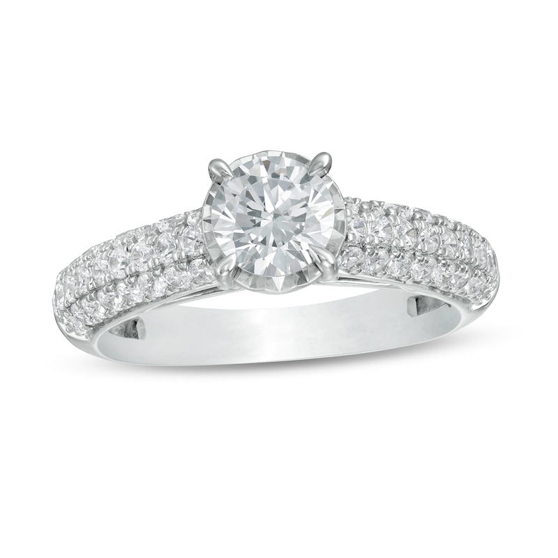 Main Image 1 of 1-1/2 CT. T.W. Diamond Multi-Row Engagement Ring in 14K White Gold (I/I2)