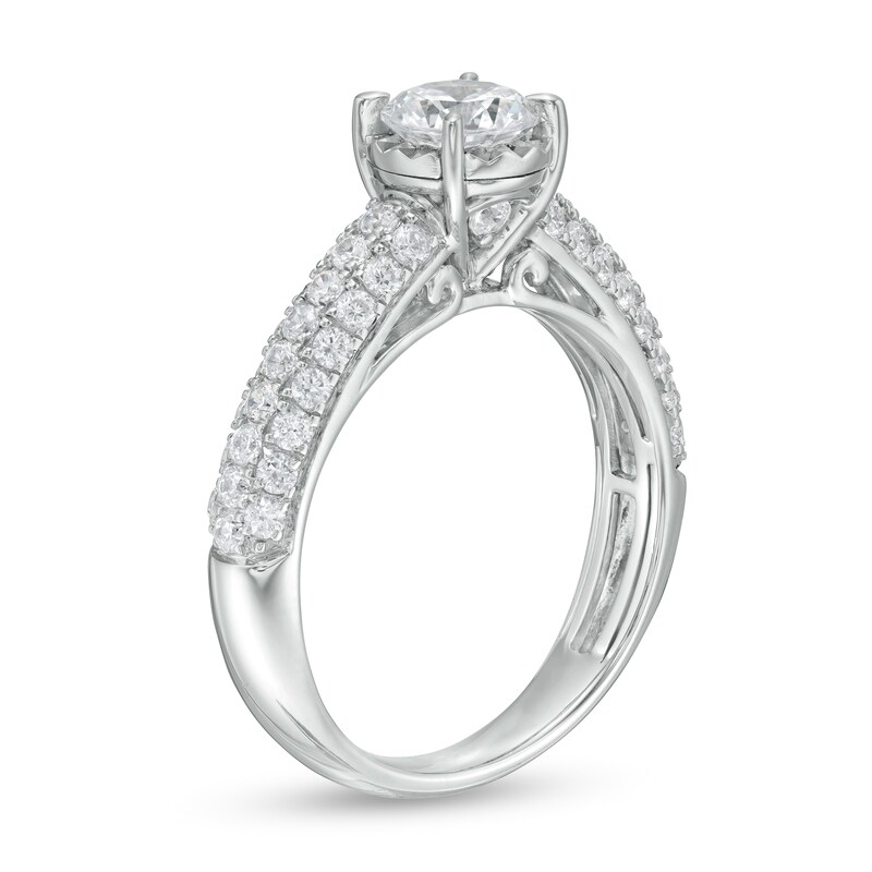 Main Image 3 of 1-1/2 CT. T.W. Diamond Multi-Row Engagement Ring in 14K White Gold (I/I2)