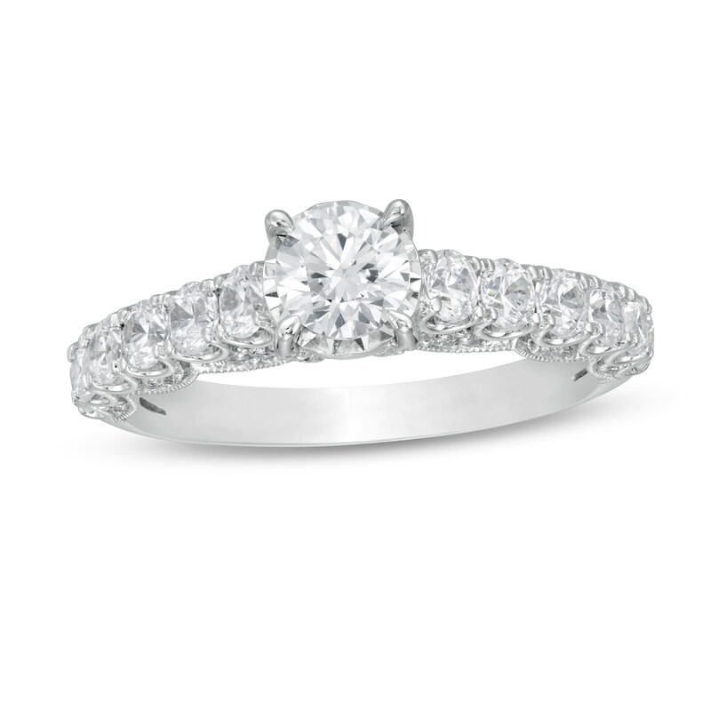 Main Image 1 of 1-1/2 CT. T.W. Diamond Vintage-Style Engagement Ring in 14K White Gold (I/I2)