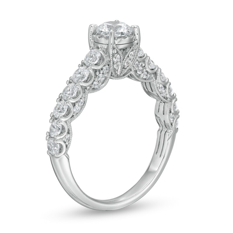 Main Image 3 of 1-1/2 CT. T.W. Diamond Vintage-Style Engagement Ring in 14K White Gold (I/I2)