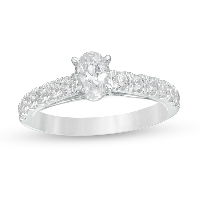 1 CT. T.W. Oval Diamond Engagement Ring in 14K White Gold (I/I2)