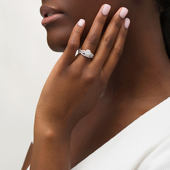 1 CT. T.w. Oval Diamond Frame Collar Bridal Set in 14K White Gold (I/I2)