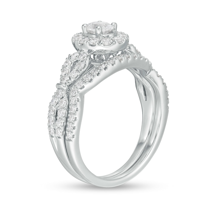 1 CT. T.W. Oval Diamond Frame Collar Bridal Set in 14K White Gold (I/I2)