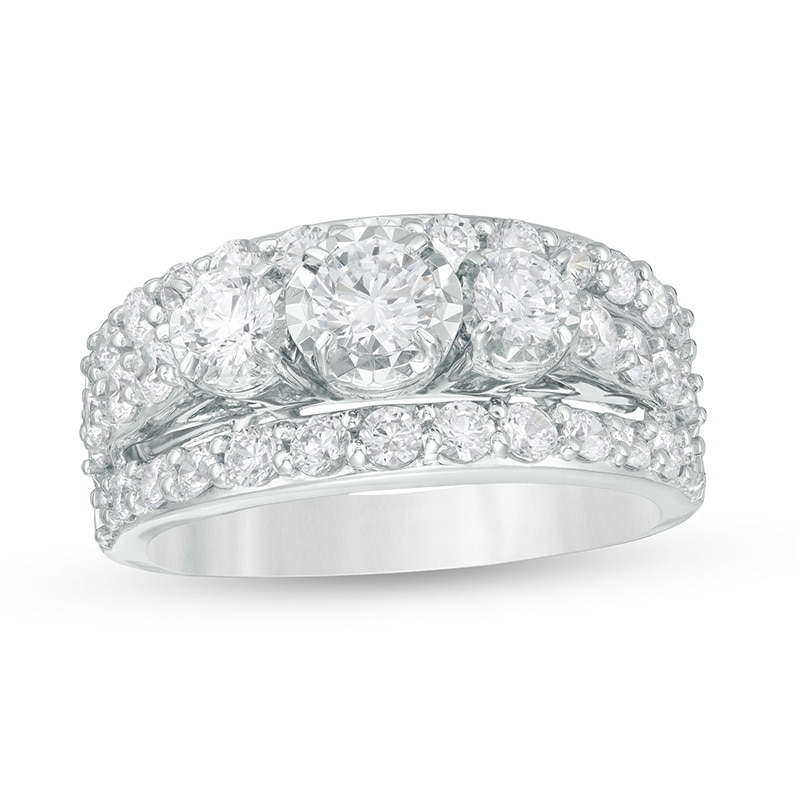 2 CT. T.W. Diamond Past Present Future® Multi-Row Engagement Ring in 14K White Gold (I/I2)