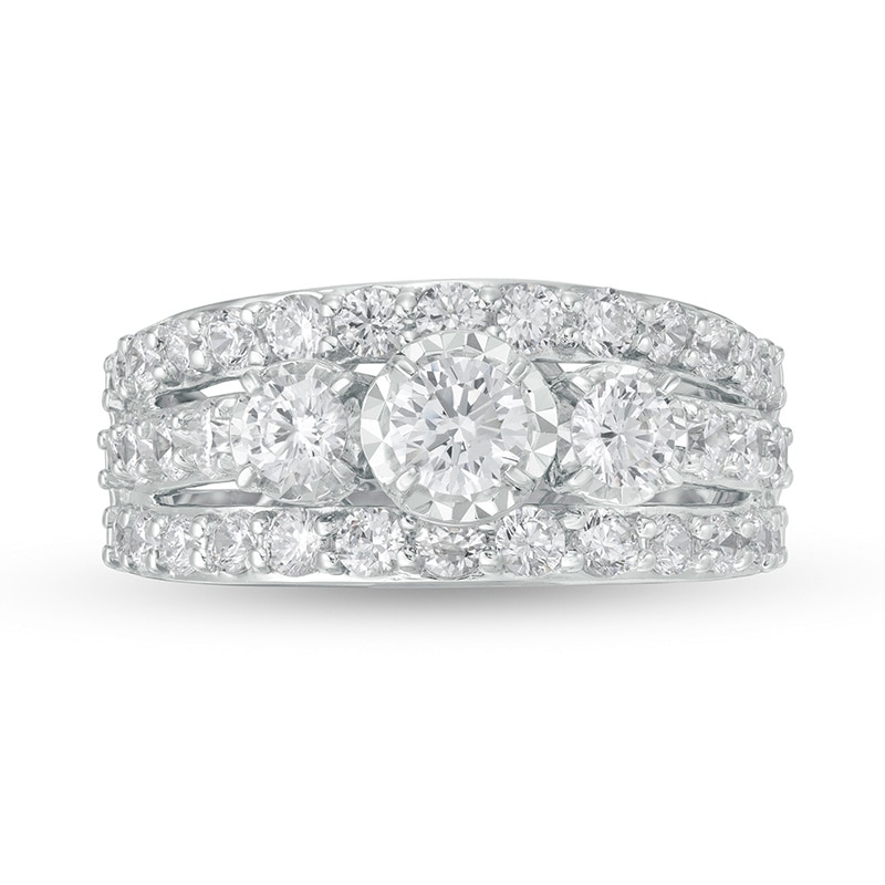 2 CT. T.W. Diamond Past Present Future® Multi-Row Engagement Ring in 14K White Gold (I/I2)