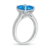 Emerald-Cut Swiss Blue Topaz and 1/3 CT. T.W. Diamond Double Row Engagement Ring in 14K White Gold