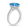 Thumbnail Image 3 of Emerald-Cut Swiss Blue Topaz and 1/3 CT. T.W. Diamond Double Row Engagement Ring in 14K White Gold
