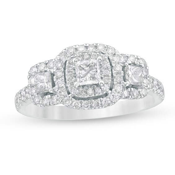 1 CT. T.w. Princess-Cut Diamond Frame Past Present Future® Engagement Ring in 14K White Gold (I/I2)