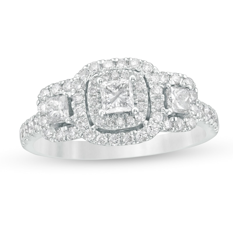Main Image 1 of 1 CT. T.W. Princess-Cut Diamond Frame Past Present Future® Engagement Ring in 14K White Gold (I/I2)