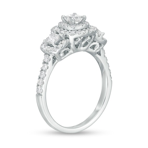 1 CT. T.w. Princess-Cut Diamond Frame Past Present FutureÂ® Engagement Ring in 14K White Gold (I/I2)