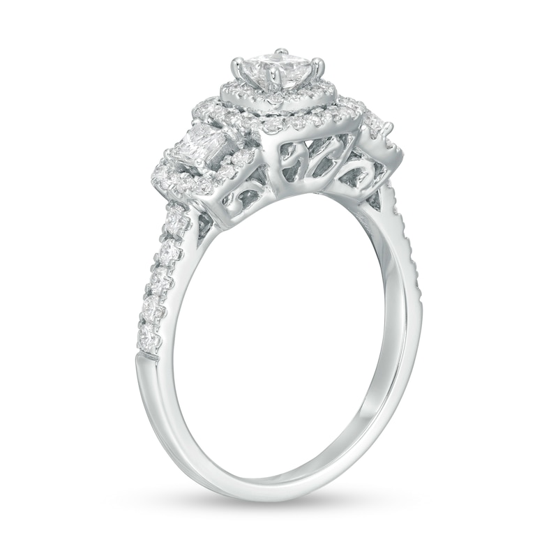 Main Image 3 of 1 CT. T.W. Princess-Cut Diamond Frame Past Present Future® Engagement Ring in 14K White Gold (I/I2)