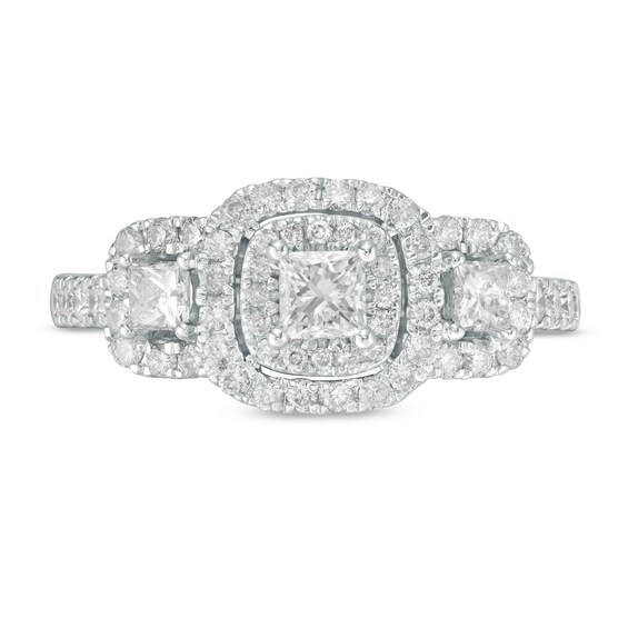 1 CT. T.w. Princess-Cut Diamond Frame Past Present FutureÂ® Engagement Ring in 14K White Gold (I/I2)