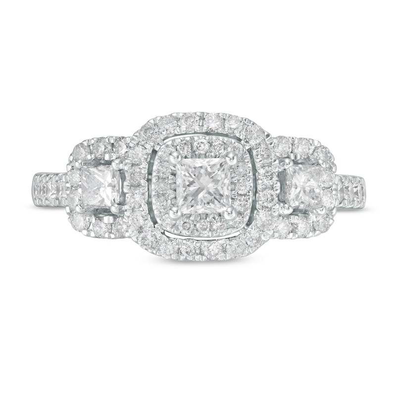 Main Image 4 of 1 CT. T.W. Princess-Cut Diamond Frame Past Present Future® Engagement Ring in 14K White Gold (I/I2)