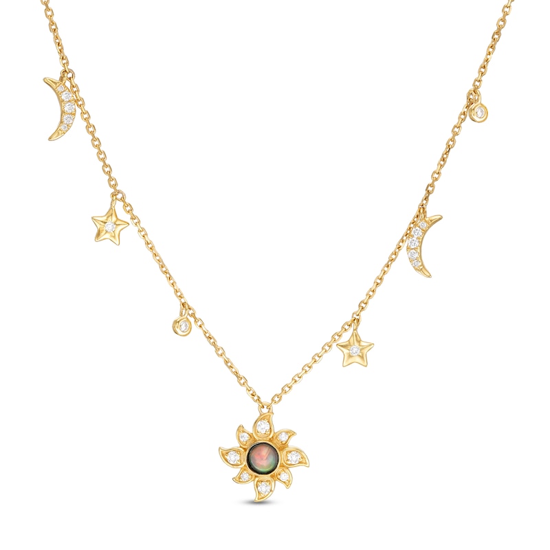 3.5mm Opal and 1/6 CT. T.W. Diamond Sun and Crescent Moon with Star Station  Necklace in 10K Gold