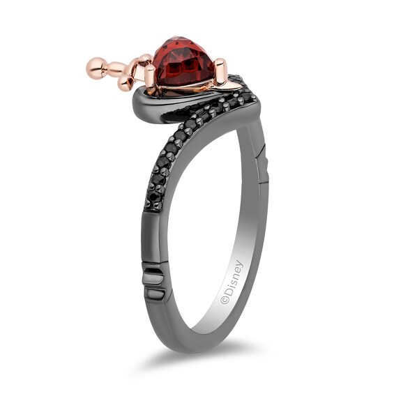 Enchanted Disney Villains Evil Queen Heart-Shaped Garnet and 1/6 CT. T.w. Diamond Ring in Sterling Silver - Size 7