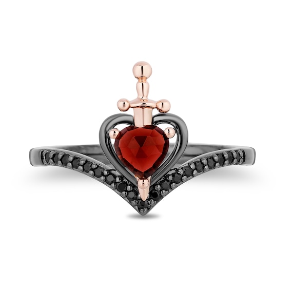 Enchanted Disney Villains Evil Queen Heart-Shaped Garnet and 1/6 CT. T.w. Diamond Ring in Sterling Silver - Size 7