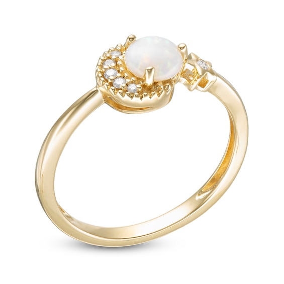 5.0mm Opal and Diamond Accent Crescent Moon and Star Ring in 10K Gold