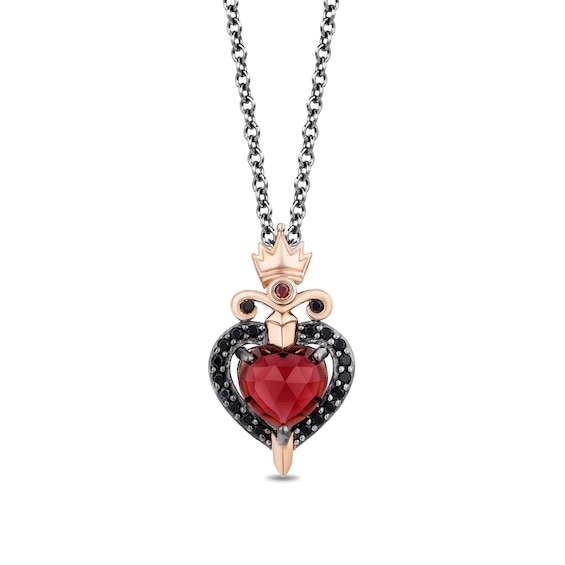 Enchanted Disney Villains Evil Queen Garnet and 1/6 CT. T.w. Black Diamond Pendant in Sterling Silver with 10K Rose Gold - 19"