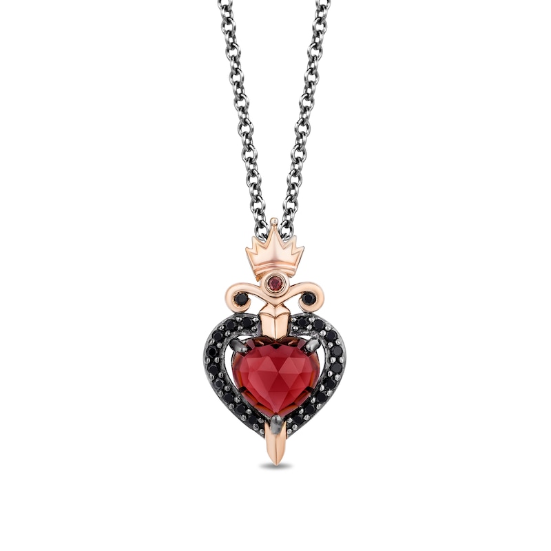 Enchanted Disney Villains Evil Queen Garnet and 1/6 CT. T.W. Black Diamond Pendant in Sterling Silver - 19"