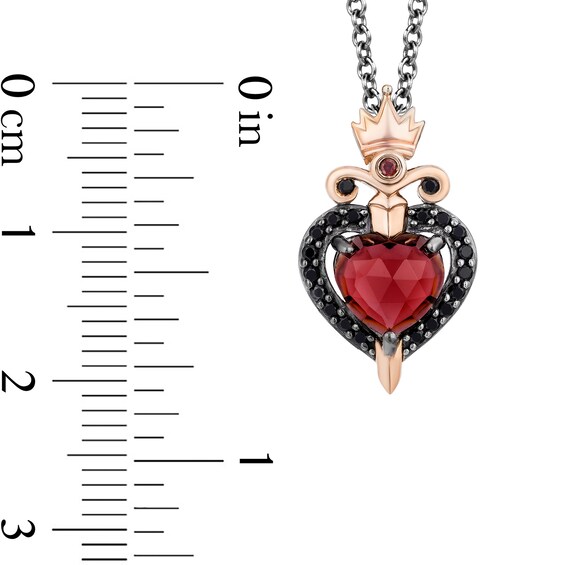 Enchanted Disney Villains Evil Queen Garnet and 1/6 CT. T.w. Black Diamond Pendant in Sterling Silver with 10K Rose Gold - 19"