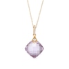 Thumbnail Image 1 of 11.0mm Checkerboard Cushion-Cut Rose de France Amethyst and White Topaz Drop Pendant in 10K Gold
