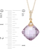 Thumbnail Image 2 of 11.0mm Checkerboard Cushion-Cut Rose de France Amethyst and White Topaz Drop Pendant in 10K Gold