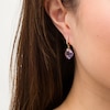 Thumbnail Image 2 of 10.0mm Checkerboard Cushion-Cut Rose de France Amethyst and White Topaz Drop Hoop Earrings in 10K Gold