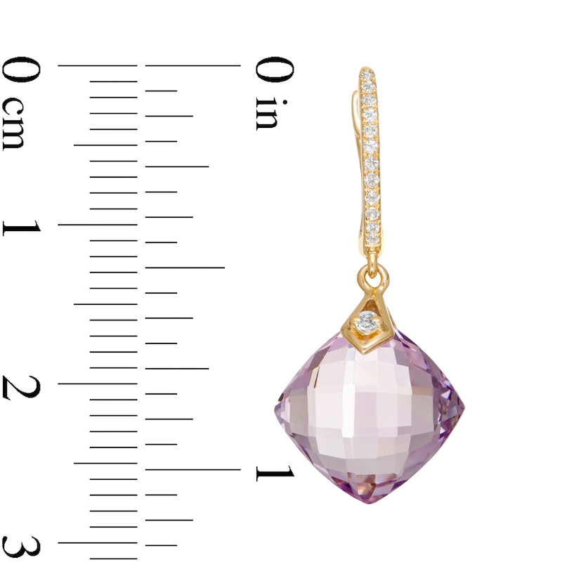 Main Image 3 of 10.0mm Checkerboard Cushion-Cut Rose de France Amethyst and White Topaz Drop Hoop Earrings in 10K Gold