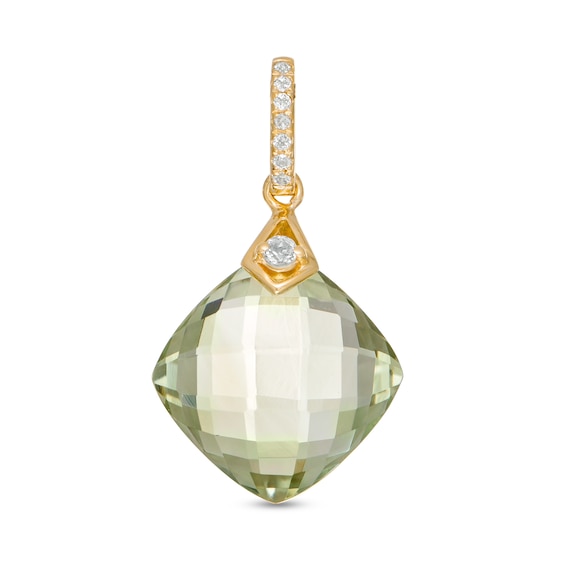 11.0mm Checkerboard Cushion-Cut Green Quartz and White Topaz Drop Pendant in 10K Gold