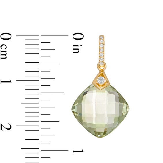 11.0mm Checkerboard Cushion-Cut Green Quartz and White Topaz Drop Pendant in 10K Gold